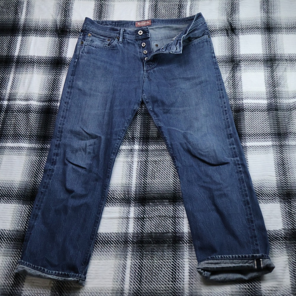 Stronghold Selvedge Denim Jeans Made in USA Blue Straight Leg Button Fly 36x27"